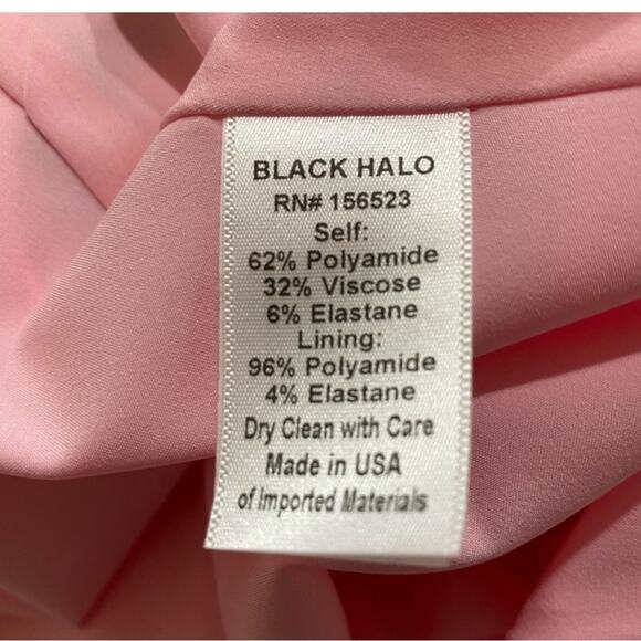 Black Halo Ellen Mini Dress Pink Bow Tie Puff Sleeve Preppy Coquette 8 $375 - Picture 11 of 12